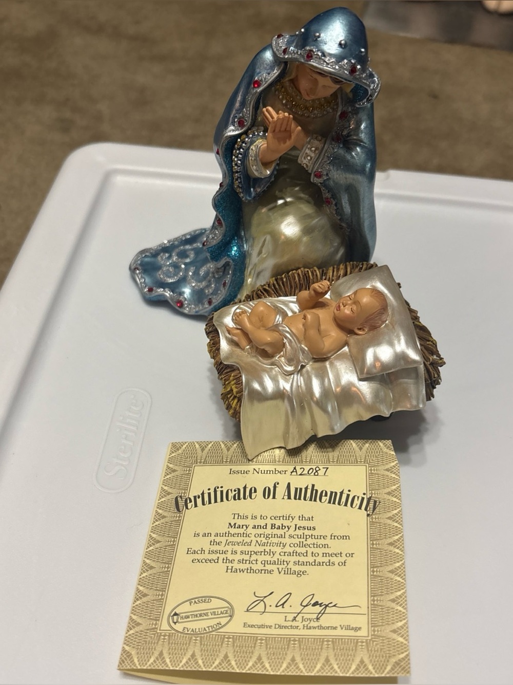 Jeweled Nativity Mary and Baby Jesus Figurine - Blue and Ivory